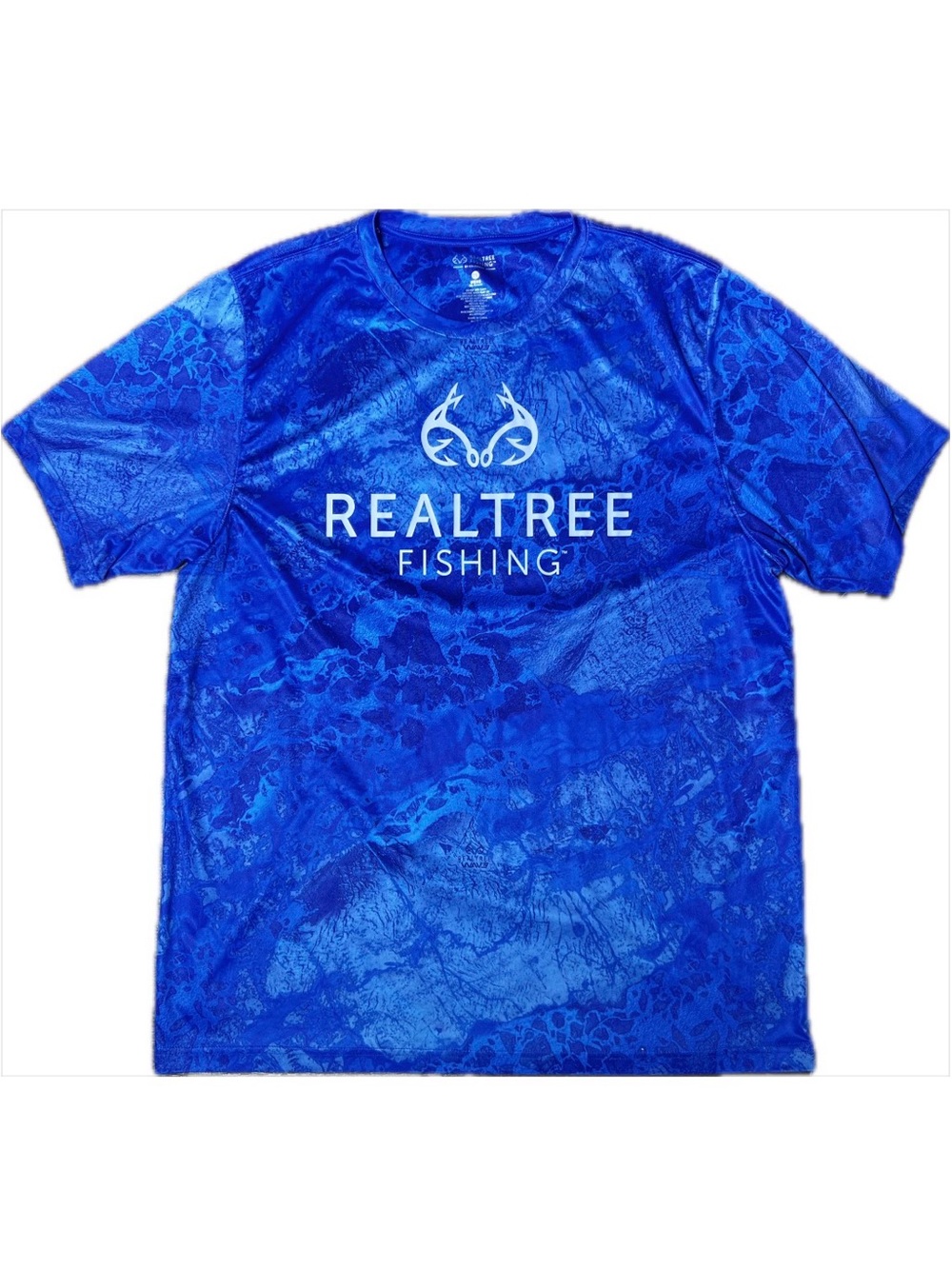 Realtree Fishing Blue Short-Sleeve T-Shirt White Antler Logo XXL